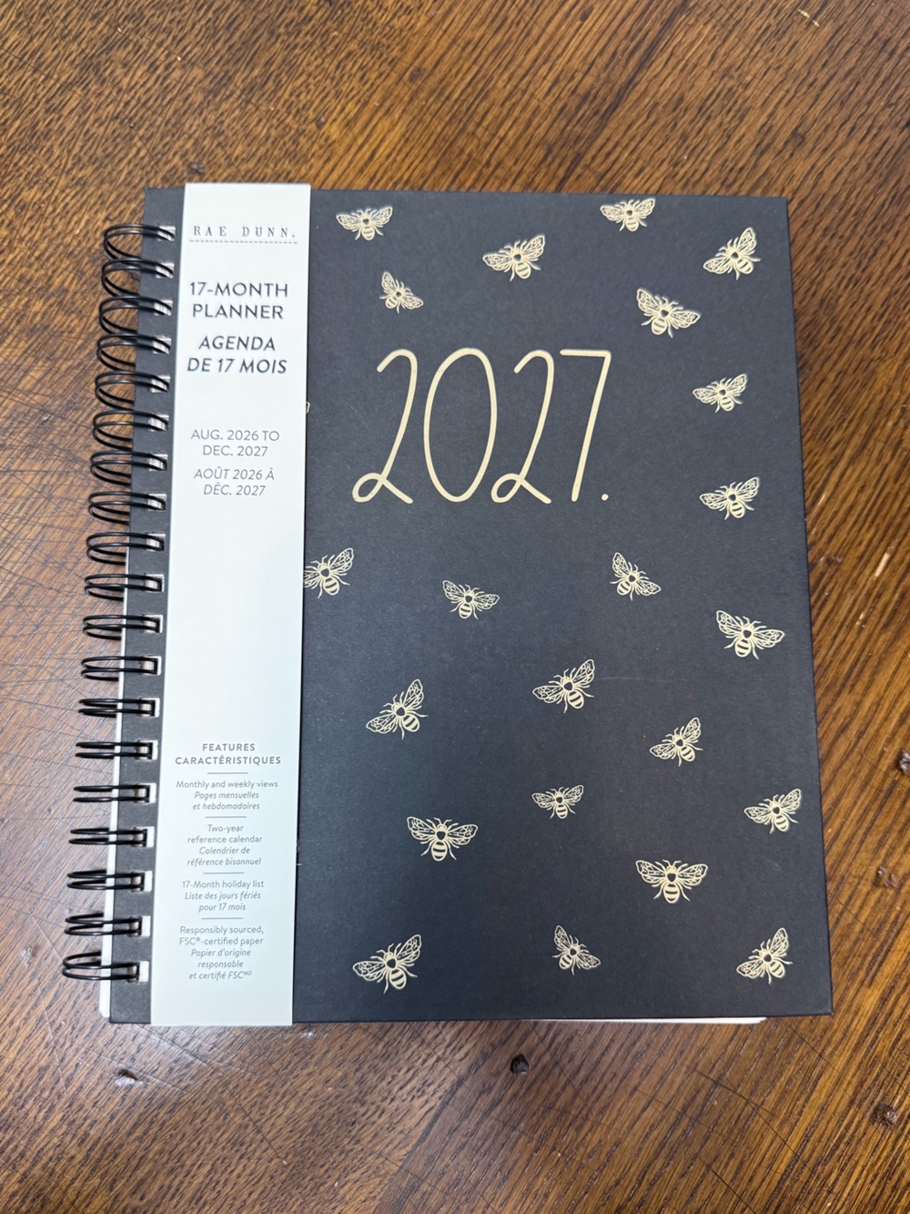 Rae Dunn '2027' Black & Gold Bees Planner | 17-months | Brand NEW